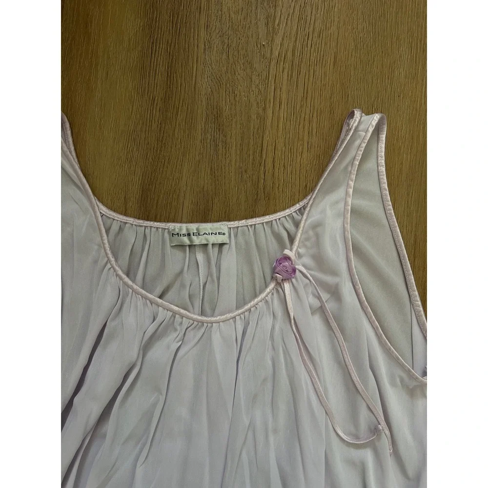 Vintage‎ Miss Elaine Nightgown Lavender Purple Lace Trim Rosette Chemise Small